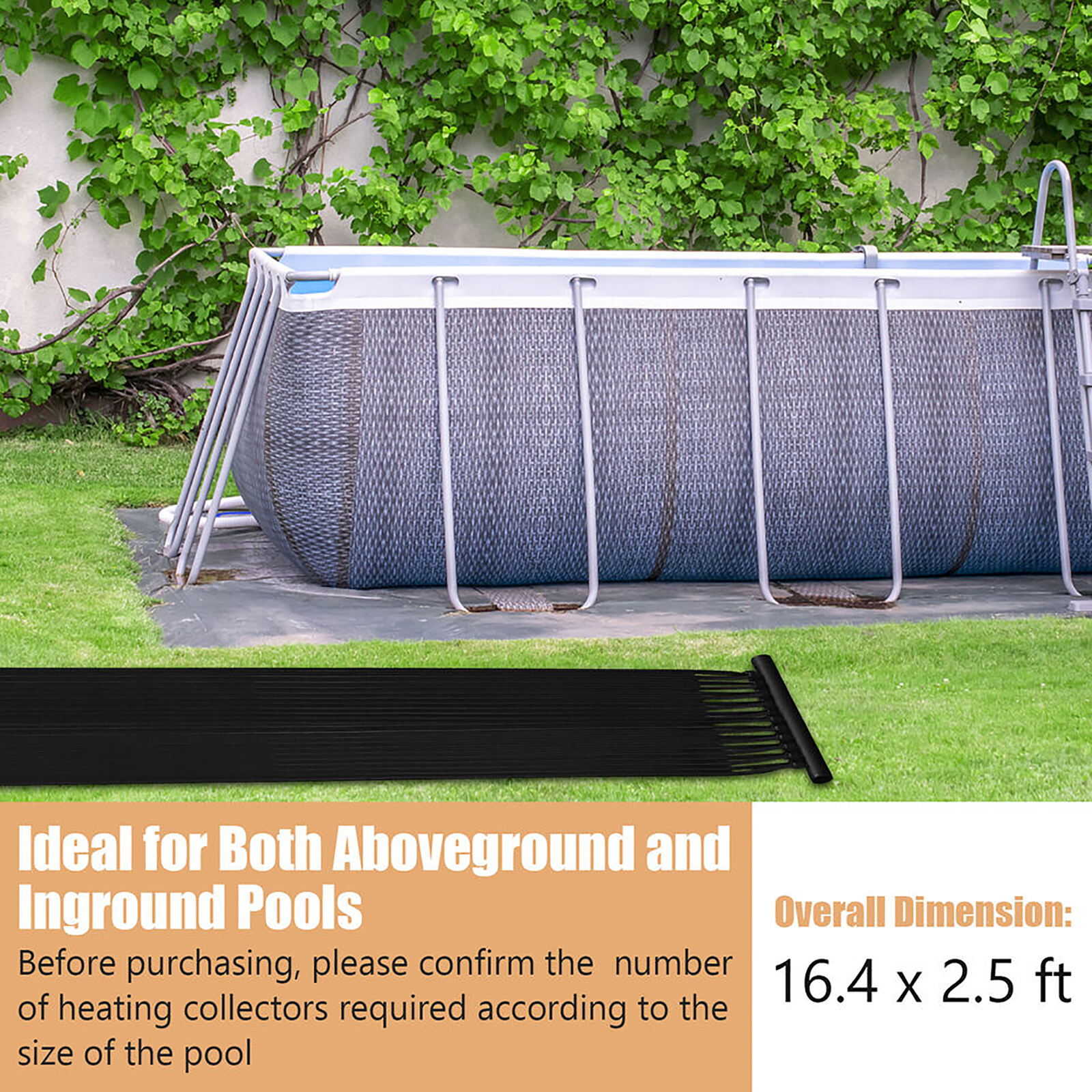 2.5'x16.5' Weatherproof PE Solar Collector Panels Swimming Pool Heating System