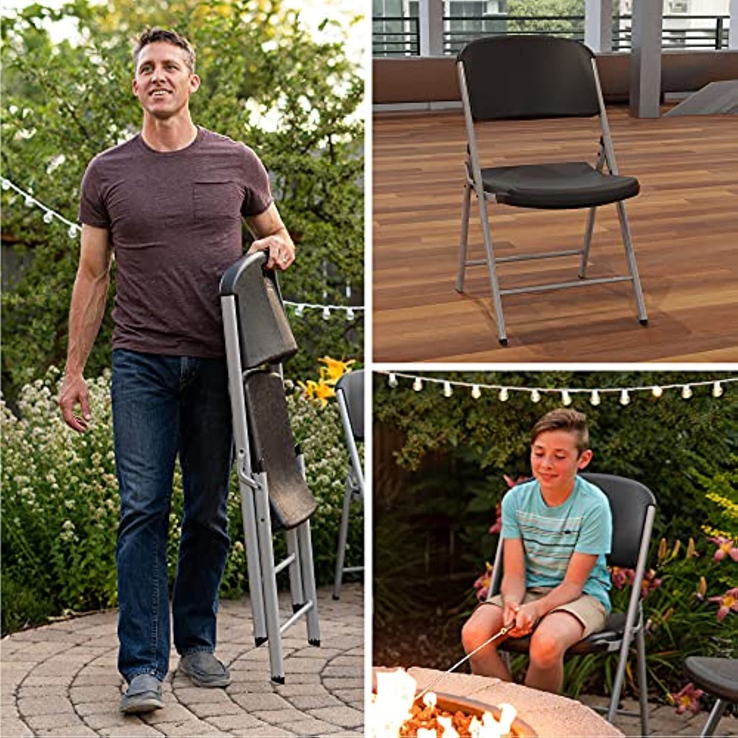 LIFETIME Commercial Grade Folding Chairs, 4 Pack,Plastic, Black/Silver