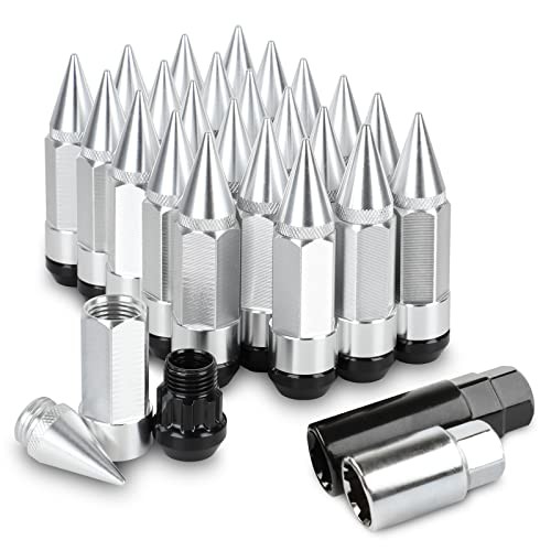 24Pcs Anti Theft Spikes Extended Tuner Wheel/Rims Lug Nut Silver