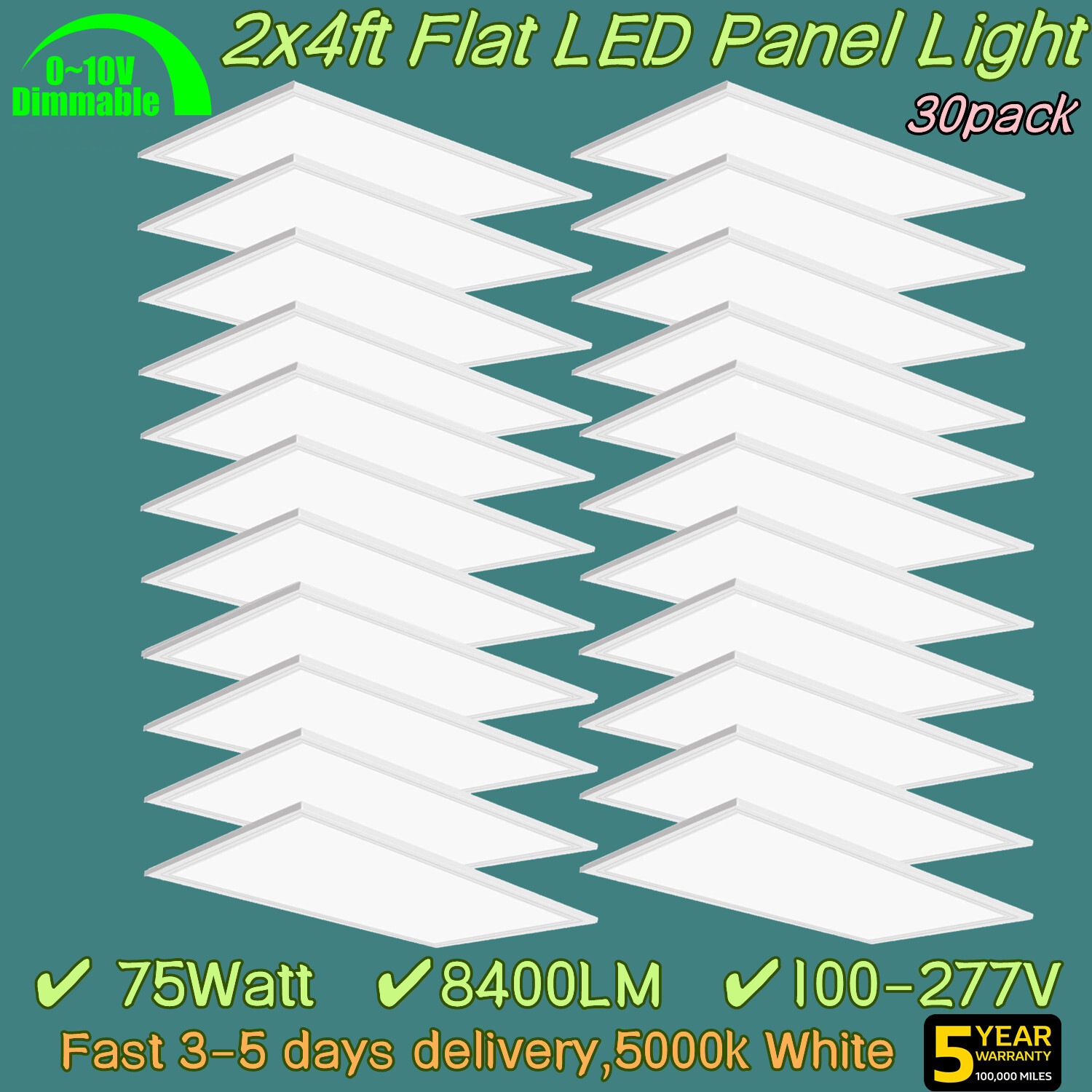 2x4 LED Drop Ceiling Light Fixture, 75W 24x48 Flat Edge-lit Panel Lights Fixture