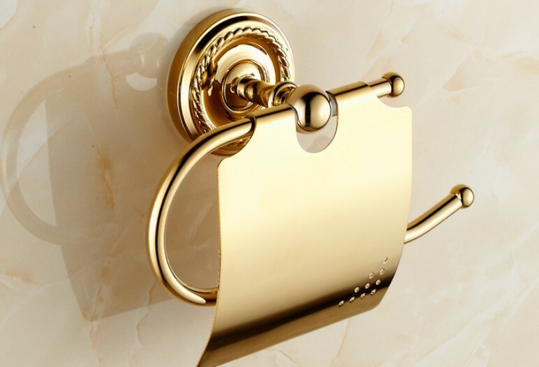 Gold Color Brass Wall Mount Bathroom Waterproof Toilet Paper Roll Holder 2ba604