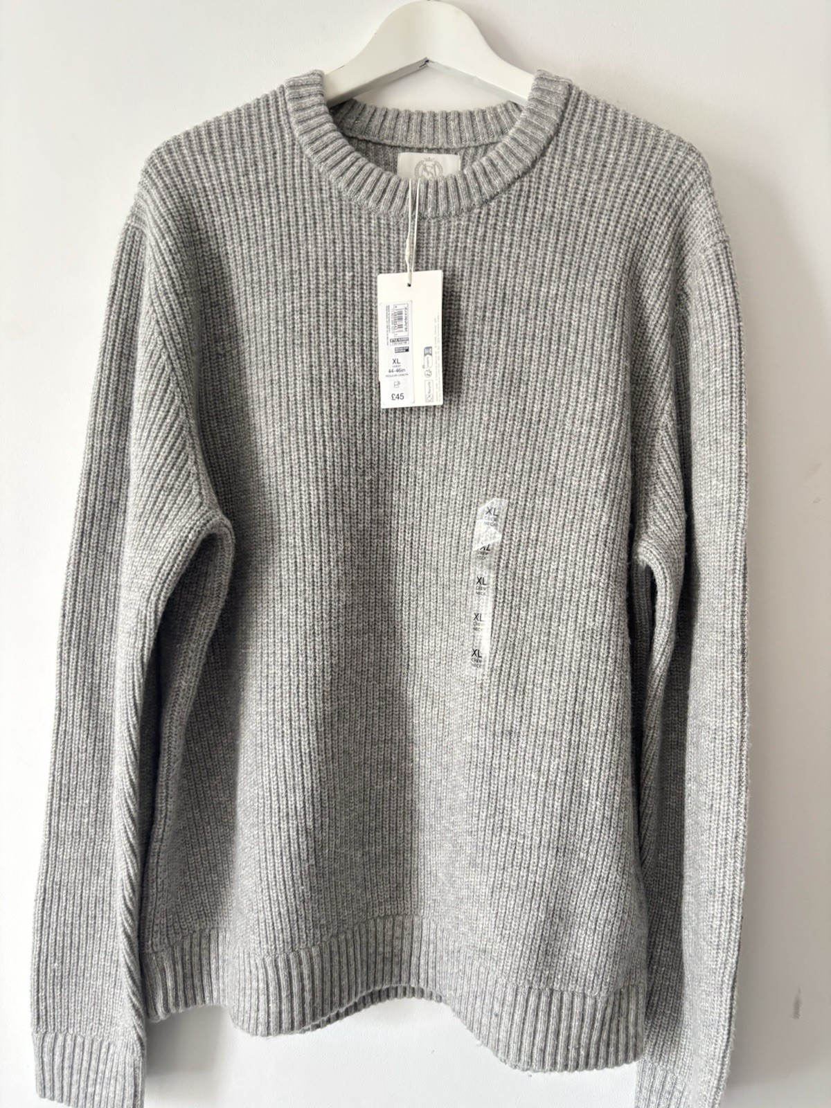 M&S Lambswool Blend Crew Neck Chunky Textured Knit Jumper size XL grey