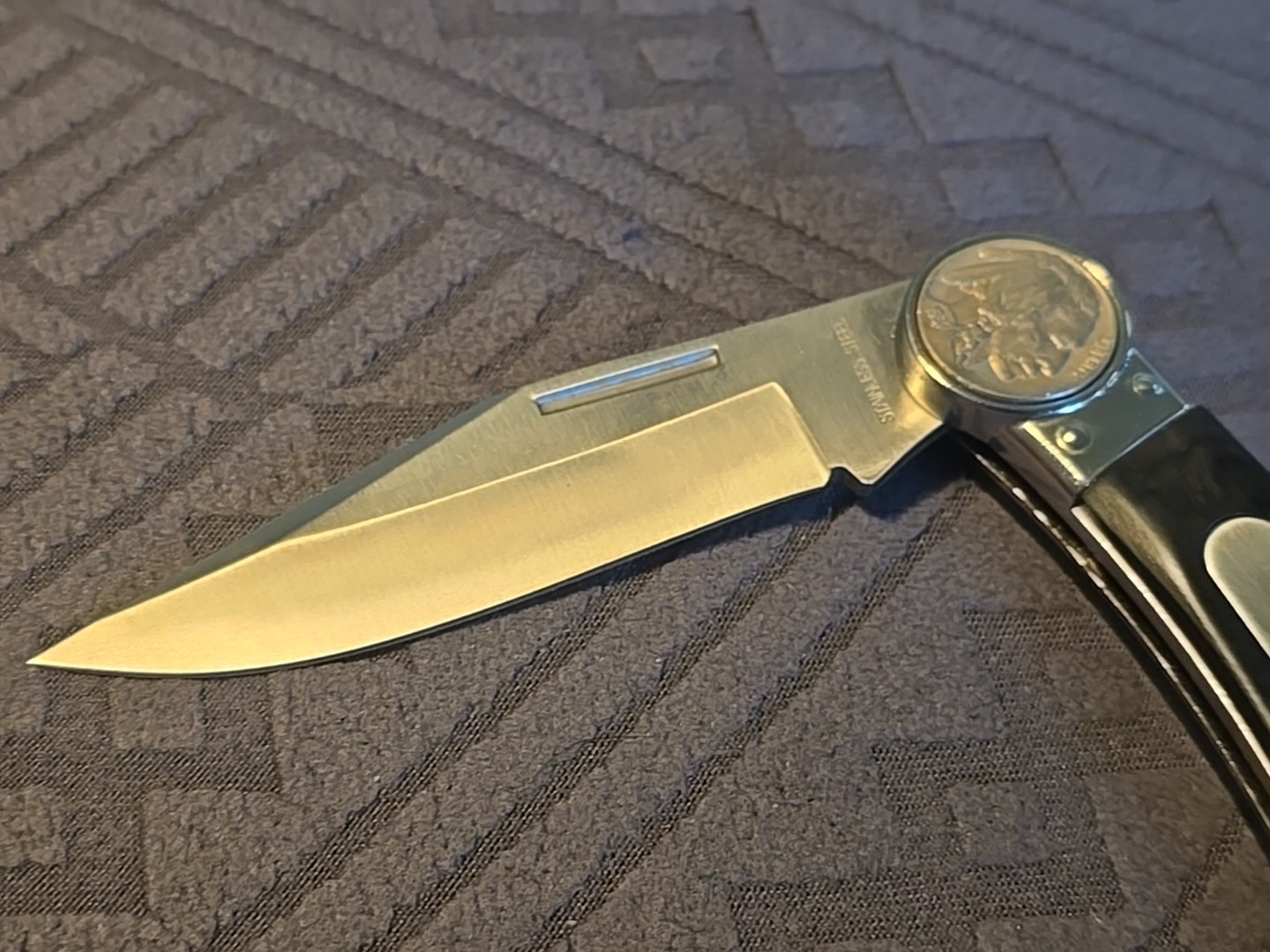 Folding Pocket Knife 1937 Indian Head Nickel Stainless Steel Blade