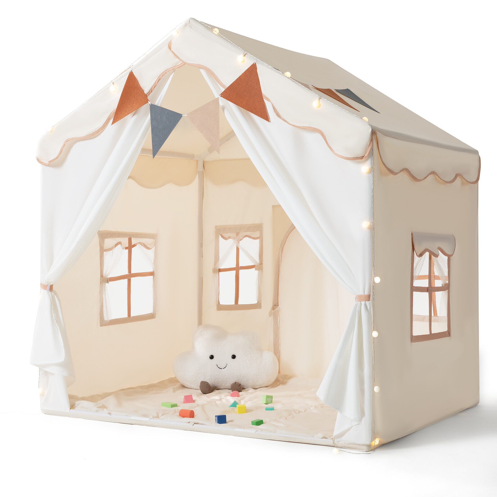 Besrey Kids Play Tent Playhouse with String Lights & Mat for Boys Girls,Green
