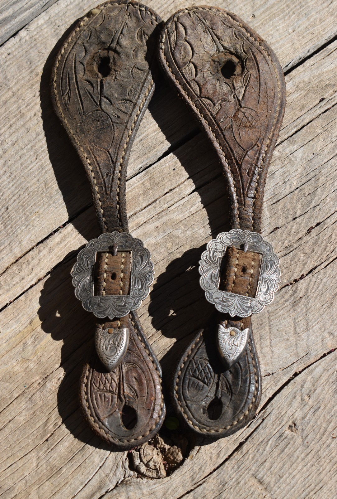 VINTAGE STERLING OVERLAY BUCKLE / TIP SETS FOR SPUR STRAPS OR HEADSTALL