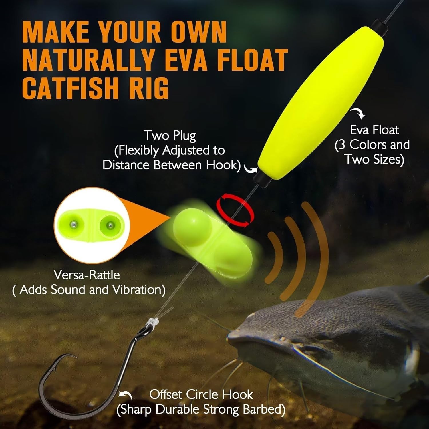 Dovesun Catfishing Tackle Kit - 99PCS Floats Hooks Bells Swivels Rig Accessories