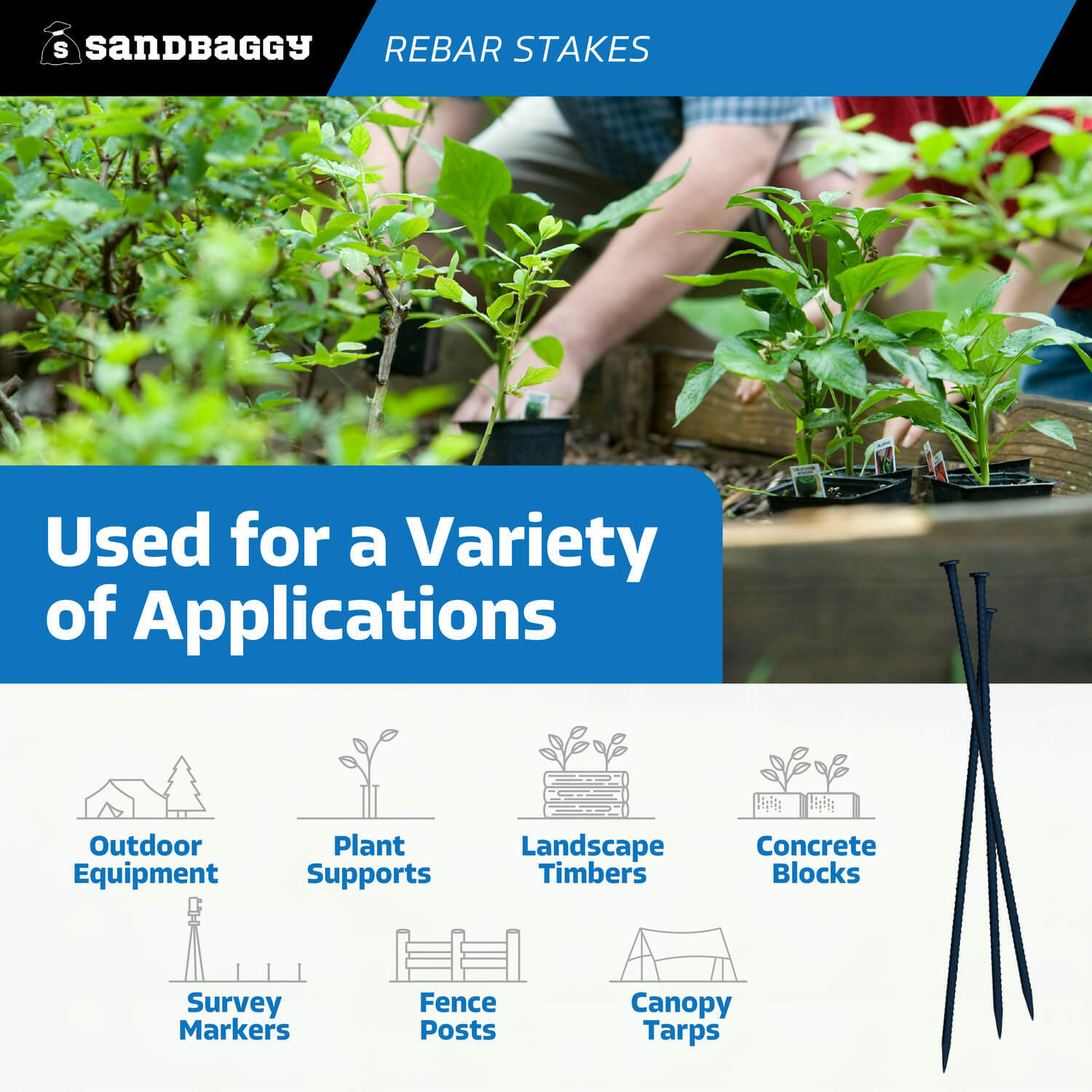 Sandbaggy 24" Steel Rebar Stakes with Nail Head - Garden Stakes (#4 Rebar)