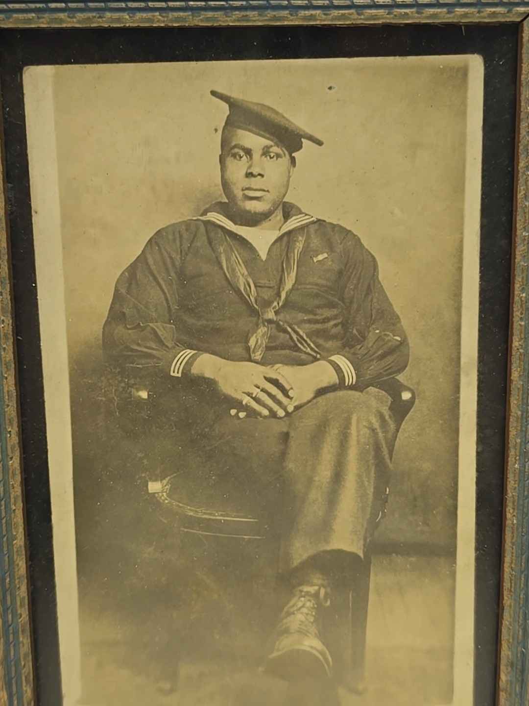 Antique WW1 US Navy African American Sailor Framed Photograph
