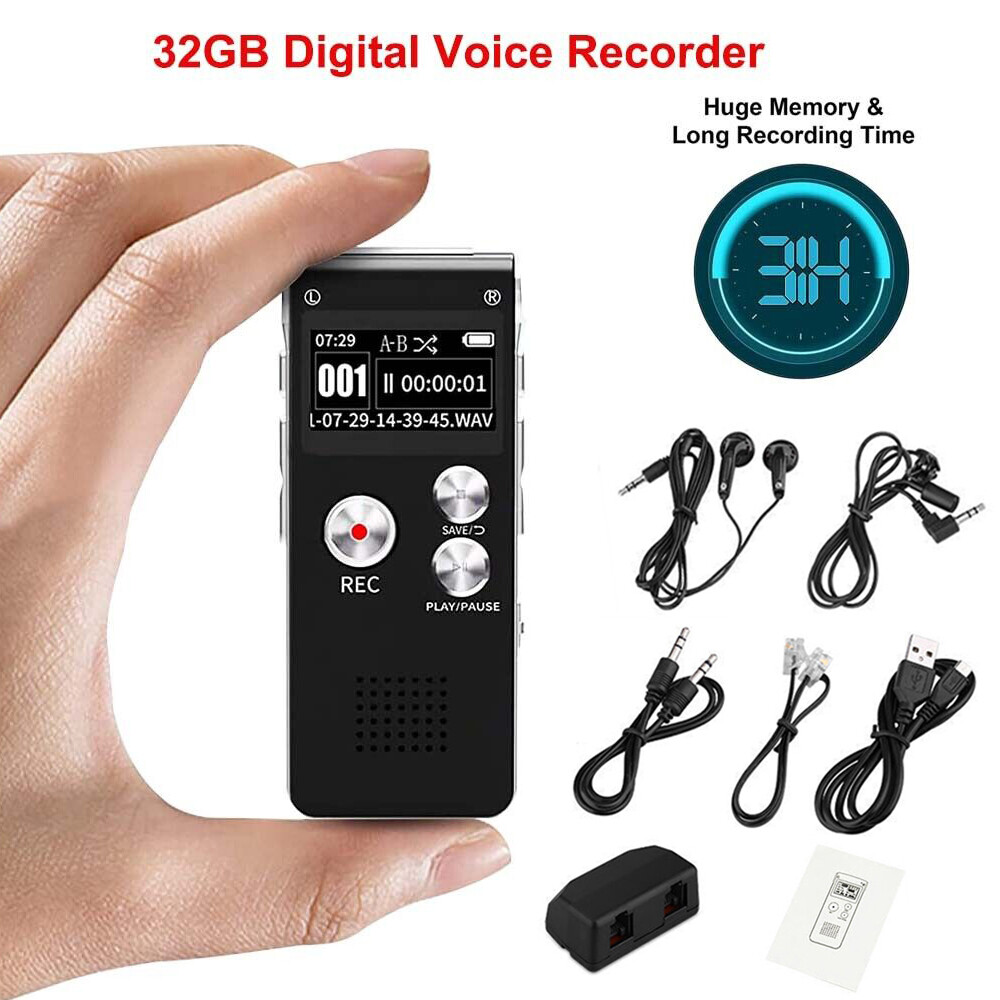 32GB Grabadora Espia De Voz Audio Digital Microfono Grabacion Grabador De Audio