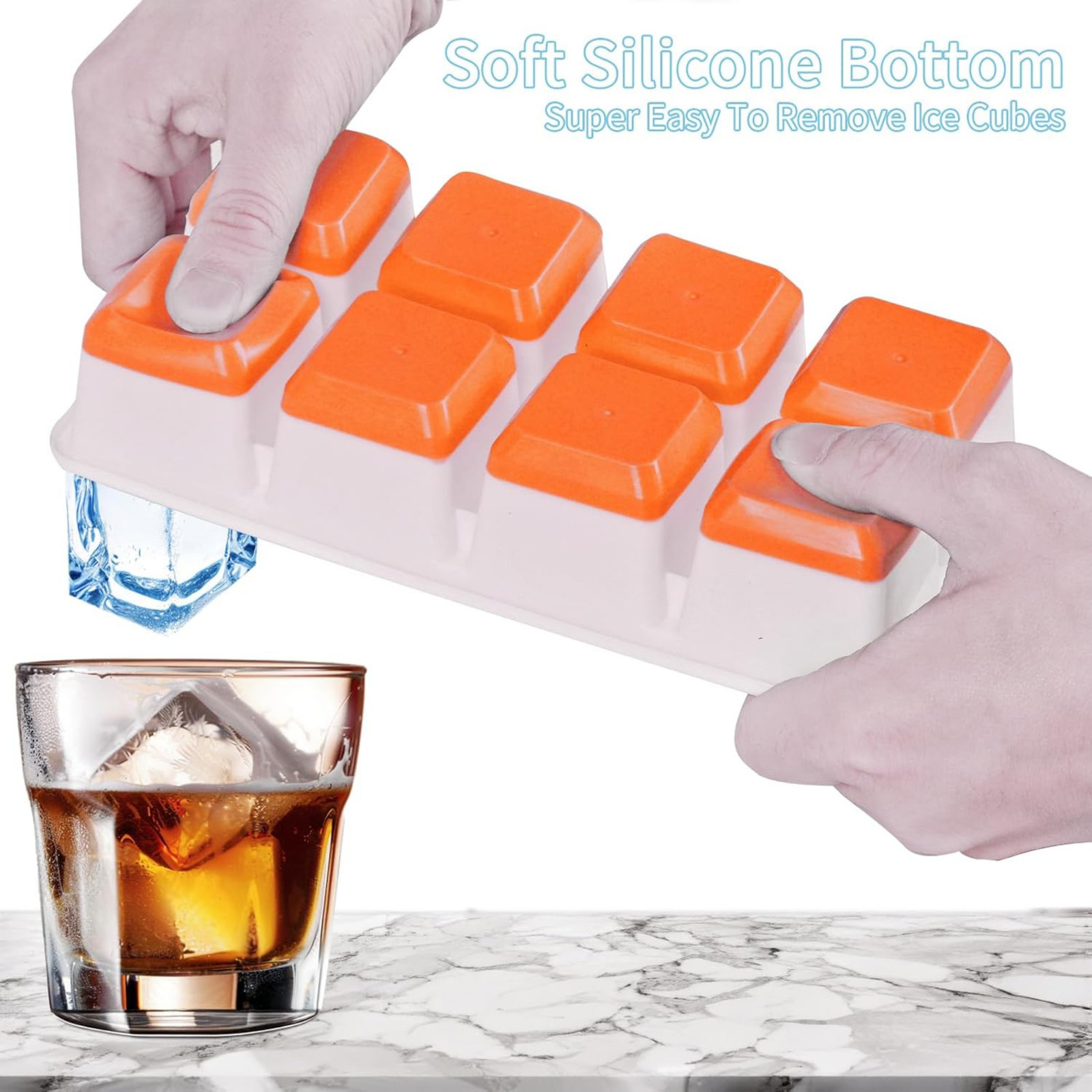 2pcs Large Ice Cube Tray with Lid, Stackable Big Silicone Square Ice Cube Mold