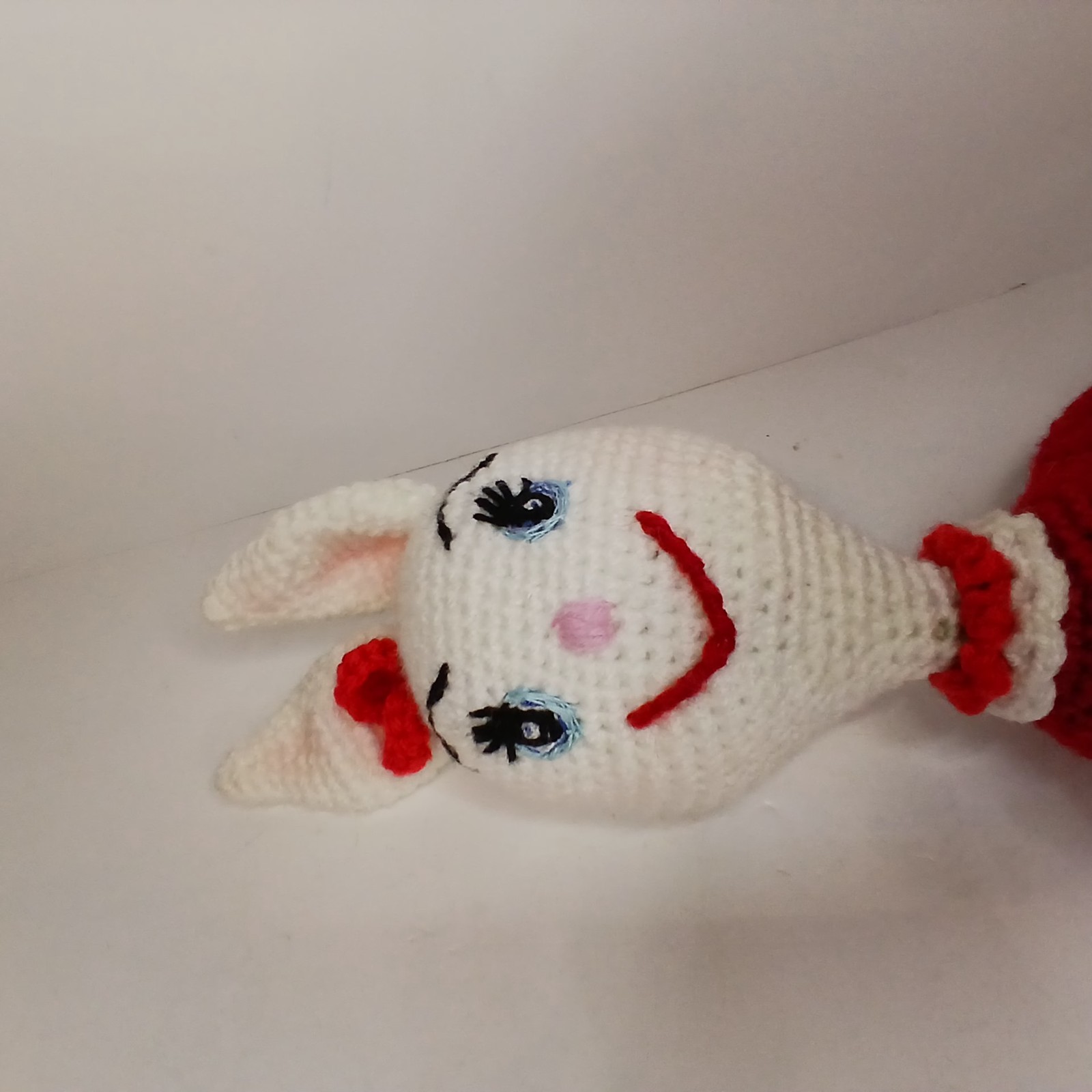 Handmade Crochet Bunny Doll Toilet Paper Roll Cover Red White Amigurumi Vintage