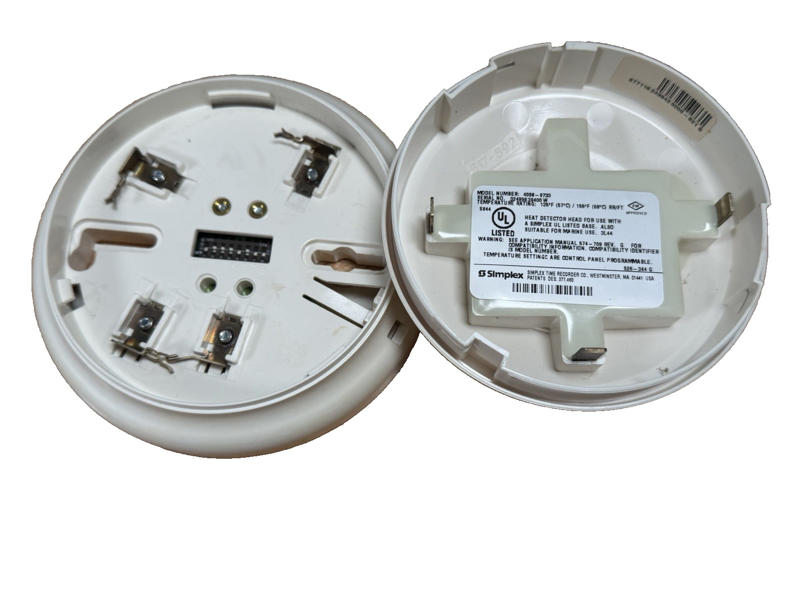 Simplex 4098-9733 Fire Alarm Heat Detector + 4098-9792 Base