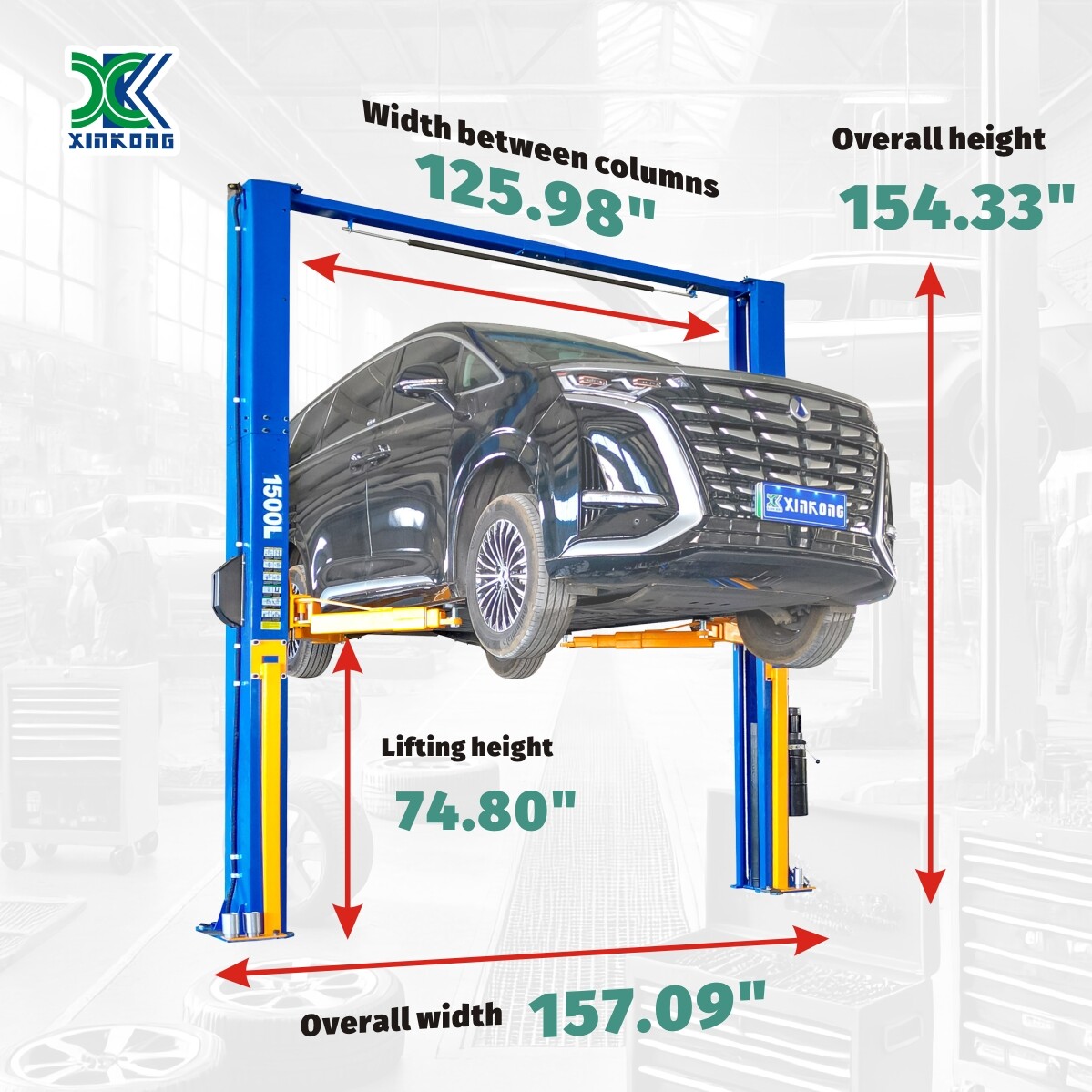 XK 2 Post Car Lift 1500L Auto Truck Hoist 15000 lb Overhead Clear Floor 220V