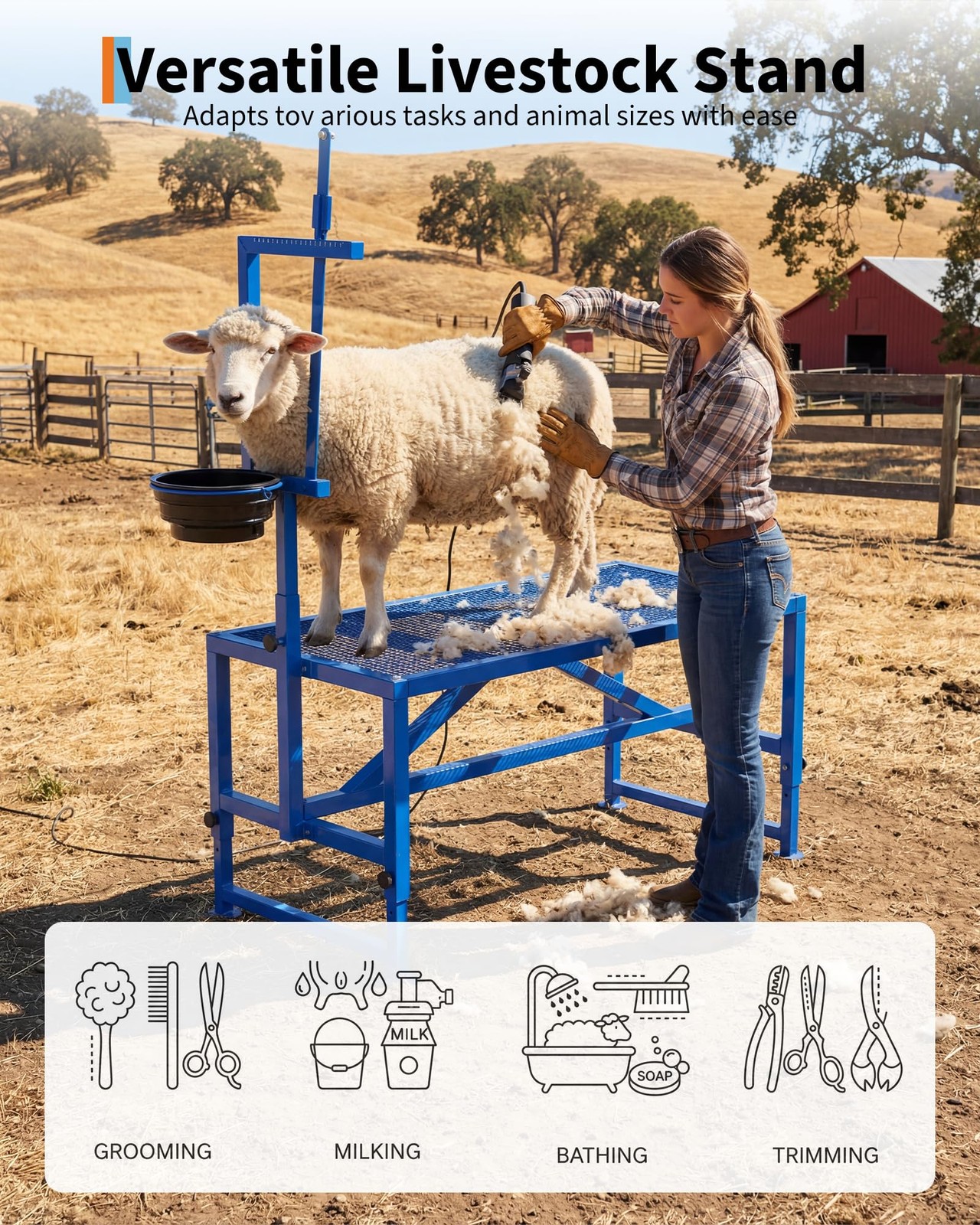 47" 600LBS Livestock Table Goat Stand w/Feed Bin for Grooming,Shearing,Milking