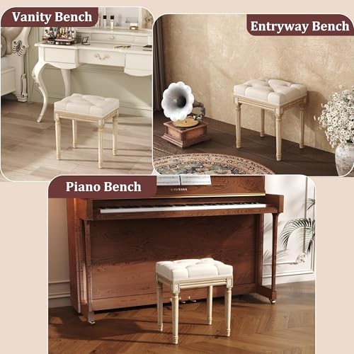 Vanity Stool Upholstered Bench Seat for Makeup Room, Vintage Small Bedroom