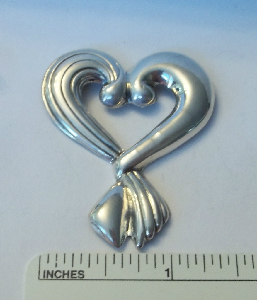 Sterling Silver 3D 47x40mm 7gram Detailed Heart Pin Brooch