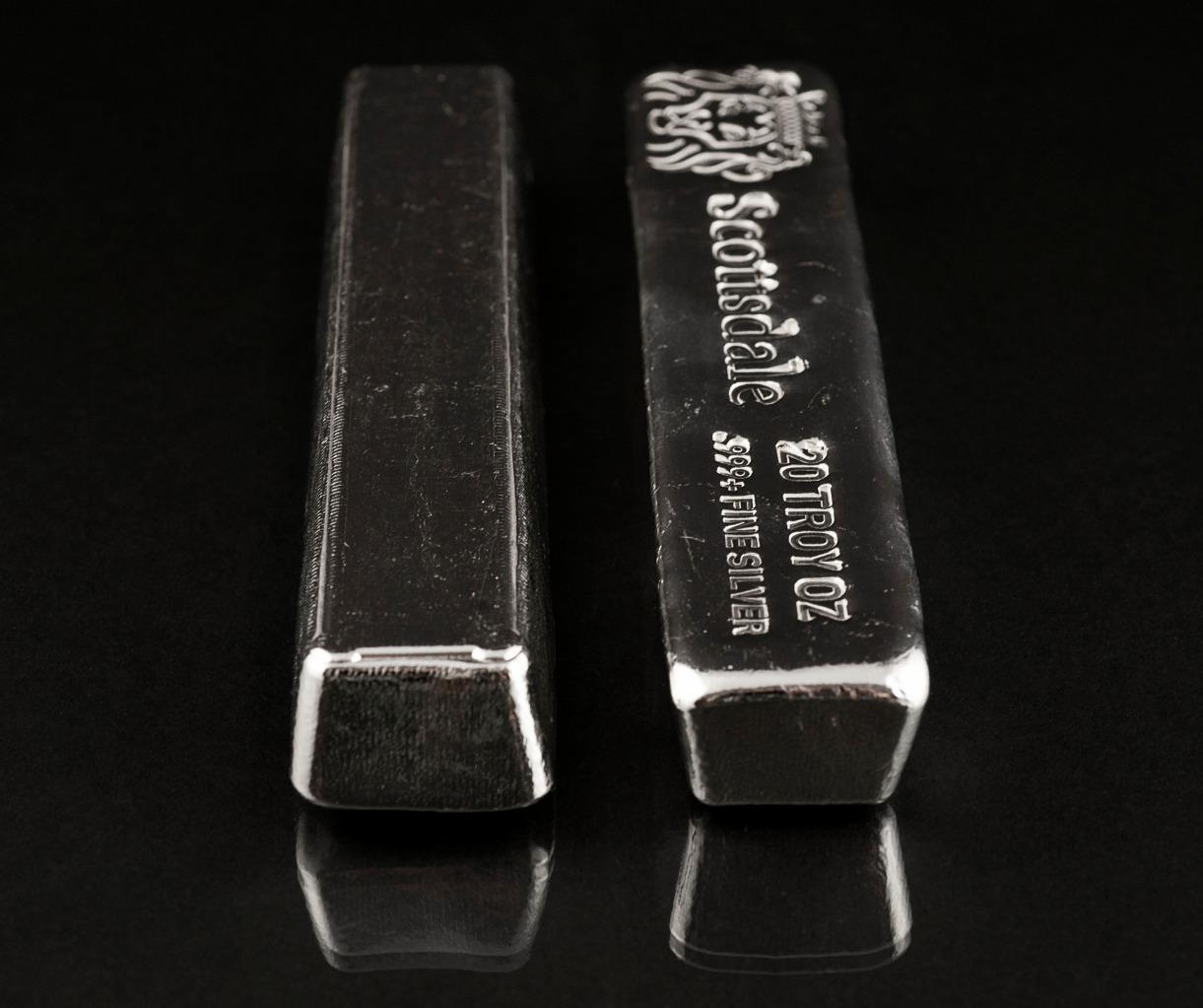 20 oz .999 Silver Bullion Long Cast Bar by Scottsdale Mint #A397