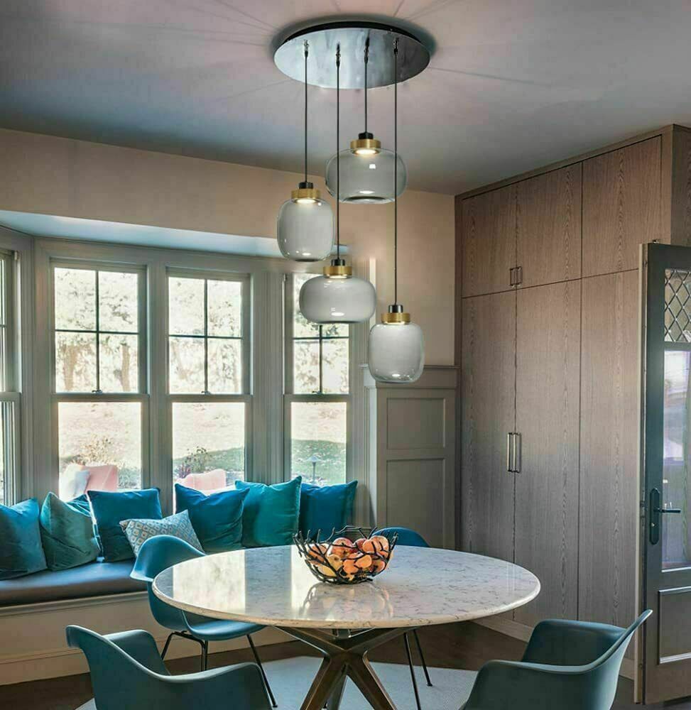 Modern 4 Lights Chandelier Adjustable Smoky Glass Pendant Lamp Ceiling Fixtures