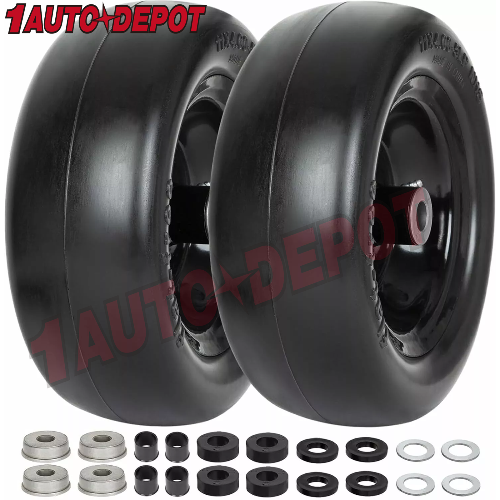 WEIZE Universal Fit 11 x 4.00-5 in Flat Free Lawn Mower Tires with Rim 11x4-5 2p