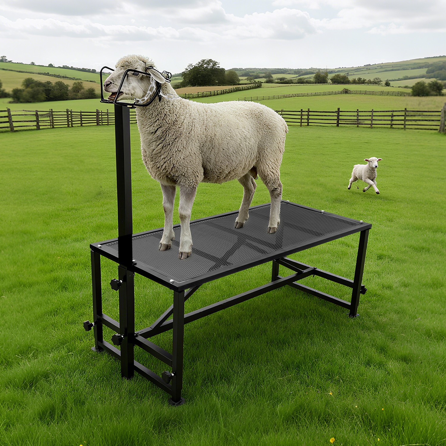 Adjustable 51x24" Metal Trimming Stand for Sheep Goat Milking Livestock Stand