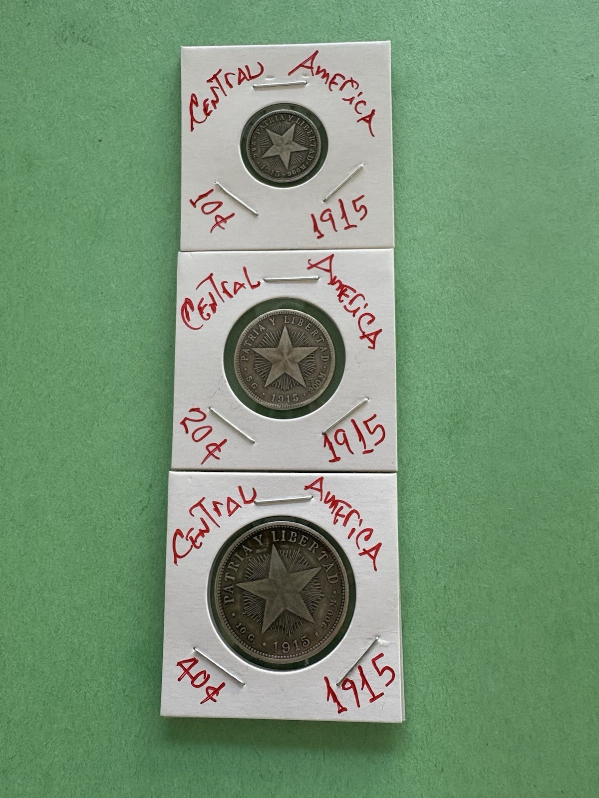 L@@K CENTRAL AMERICAN COINS LOT 1915  3 DIFFERENTS   10c 20c 40c PRETTYS Silver