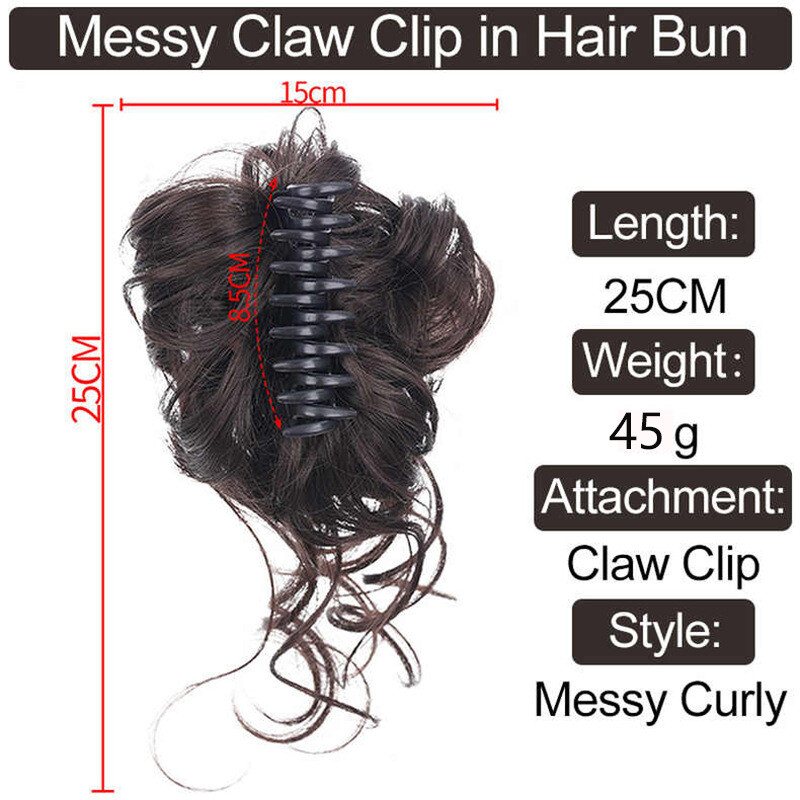 Natural Clip on in Messy Bun Hair Piece Extension Hair Claw Clip Wedding Updo US