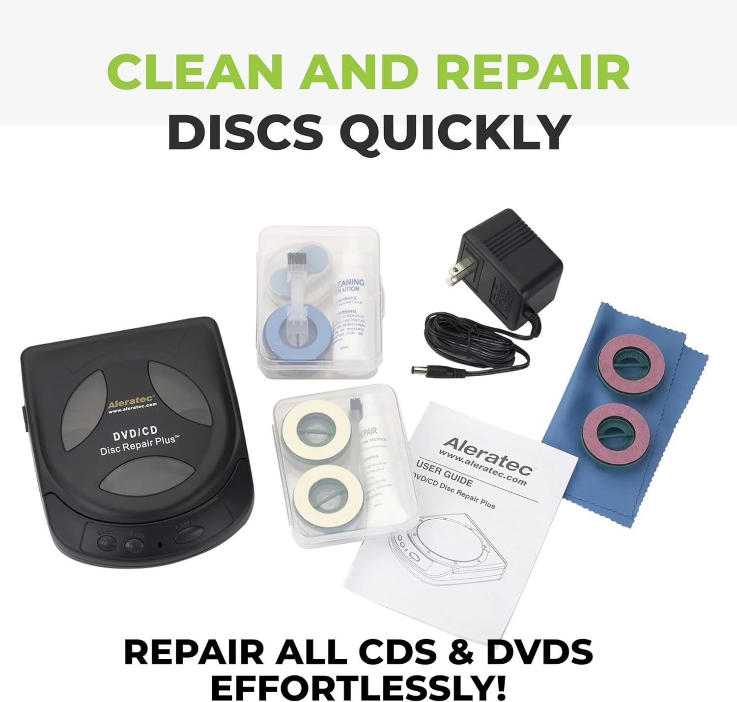 Aleratec Motorized CD/DVD Disc Repair Cleaner Scratch Remover System w/ Solution