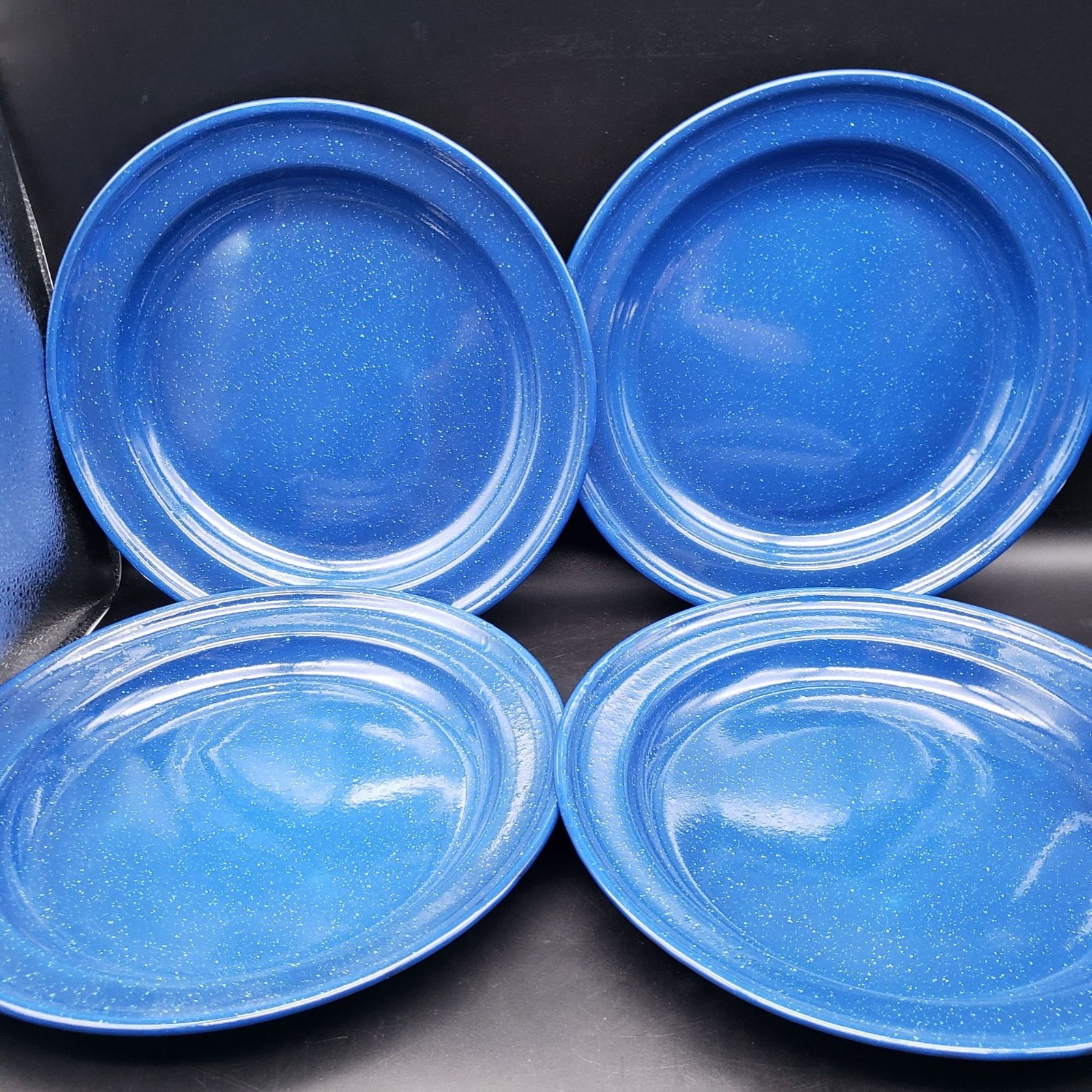 VTG Blue Speckled Enamelware Camp Mug Plate & Bowl Set 12pc Camping Graniteware