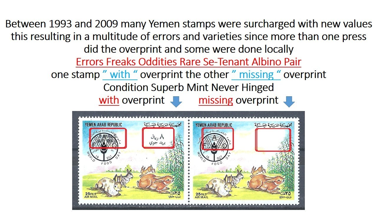 Yemen 2009 UN World Food Day FAO Rabbits Nutrition Rare Pair Albino Error MNH