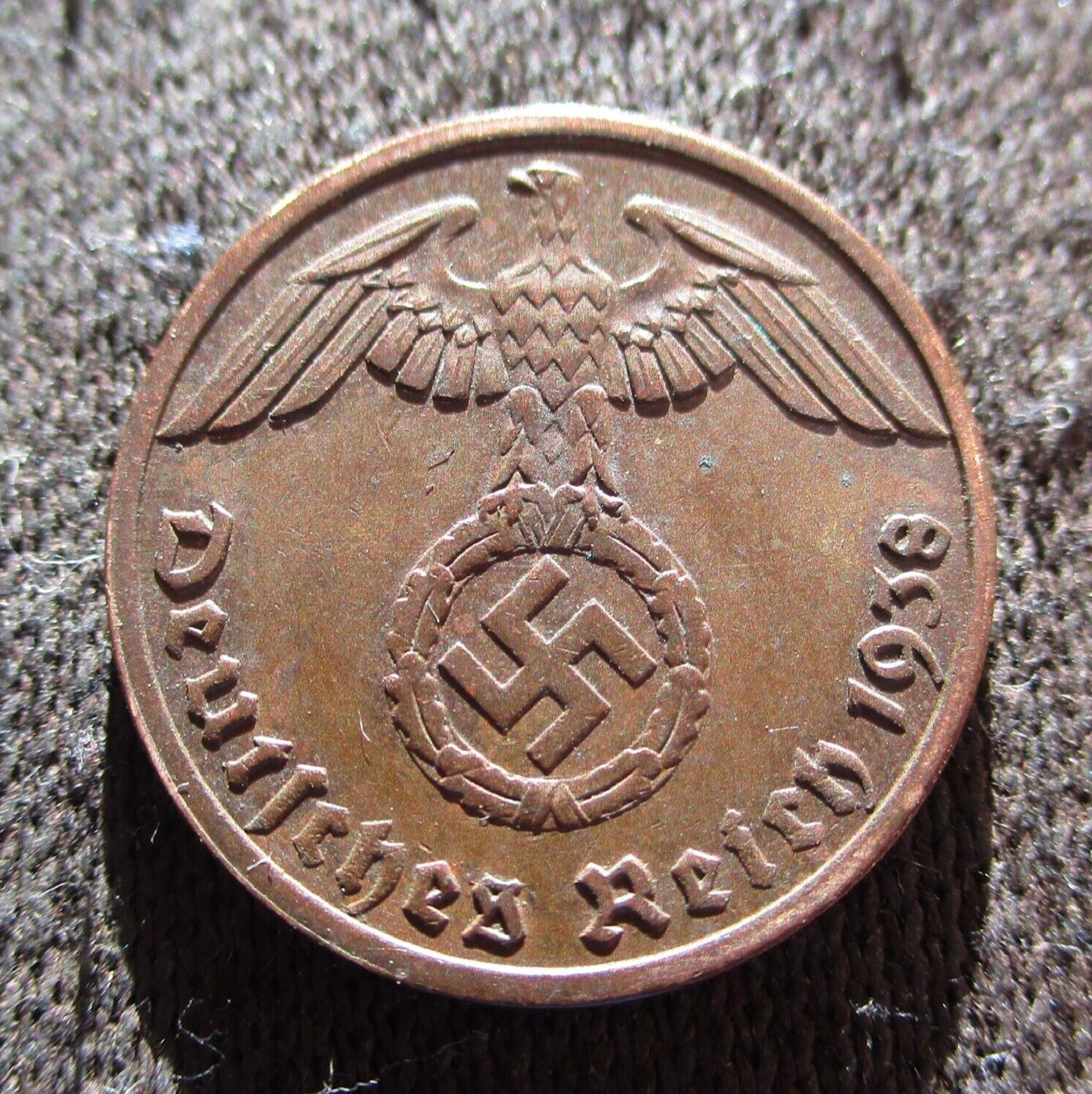 OLD COIN OF THIRD REICH NAZI GERMANY 1 REICHSPFENNIG 1938 BERLIN