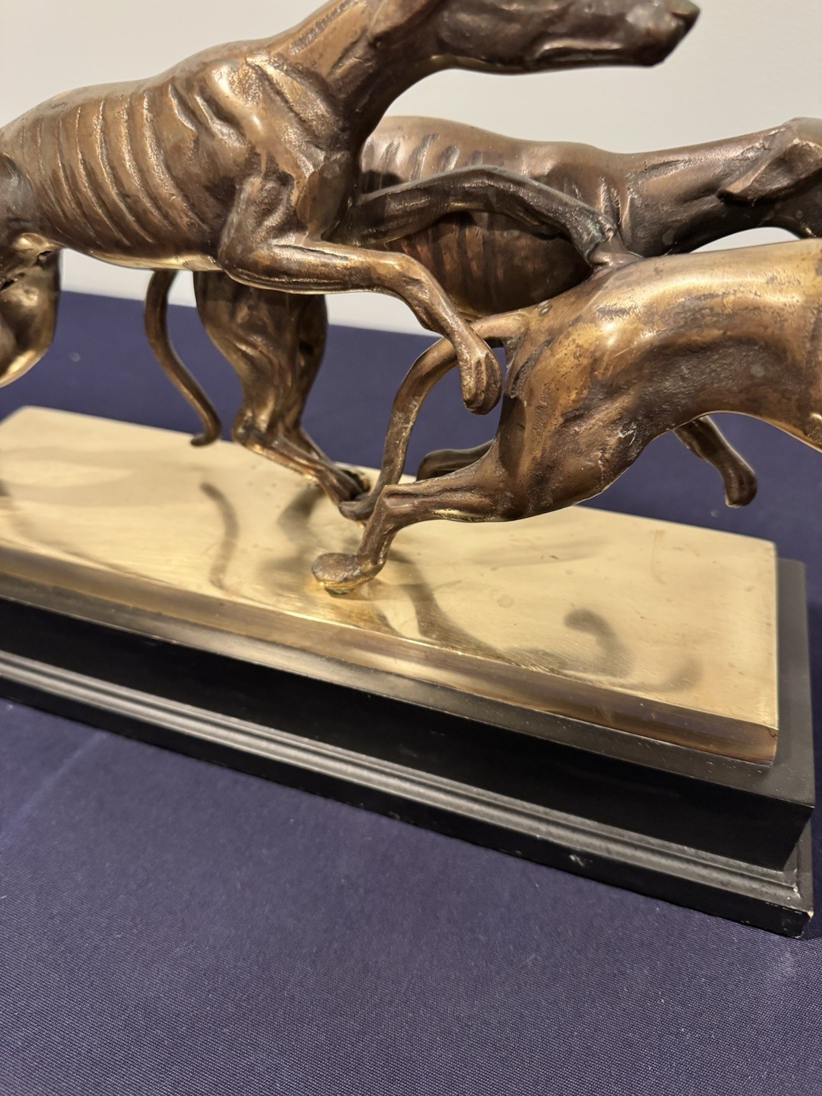 Beautiful and Rare 3 Greyhounds Racing Bronze Sculpture/Statue