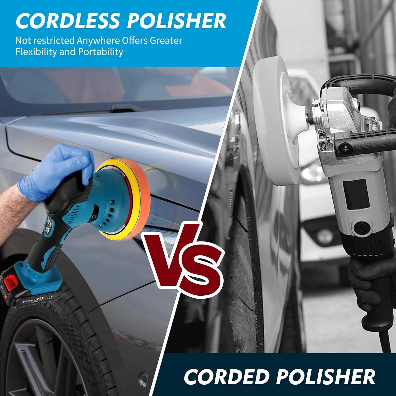 Cordless Car Buffer Polisher Kit 6 Inch with 21V 2x2000mAh & 9 Pcs Attachments
