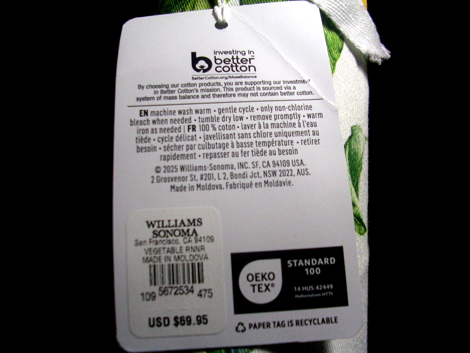 WILLIAMS SONOMA VEGETABLE TABLE RUNNER TWILL WEAVE COTTON 16X108 REVERSIBLE NWTG