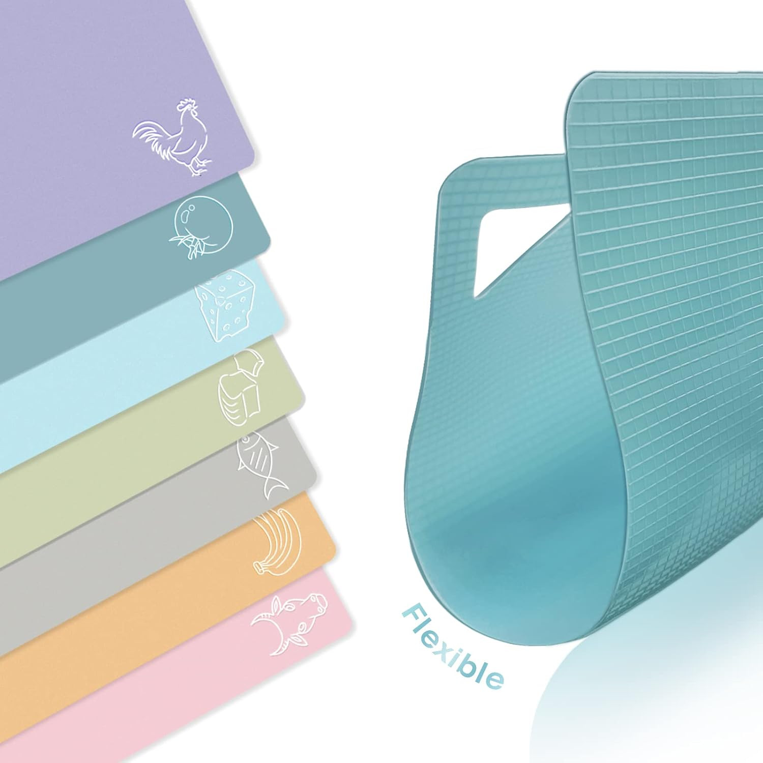 7 Pieces Plastic Flexible Cutting Boards for Kitchen, Non Slip Cutting Mats with