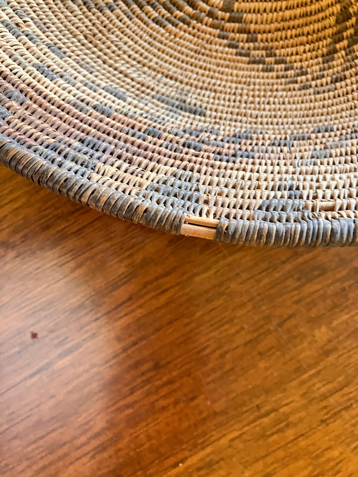 Antique Western Apache Coil Basket w/ Morning Star Design Late 19thC 3x13.75" D