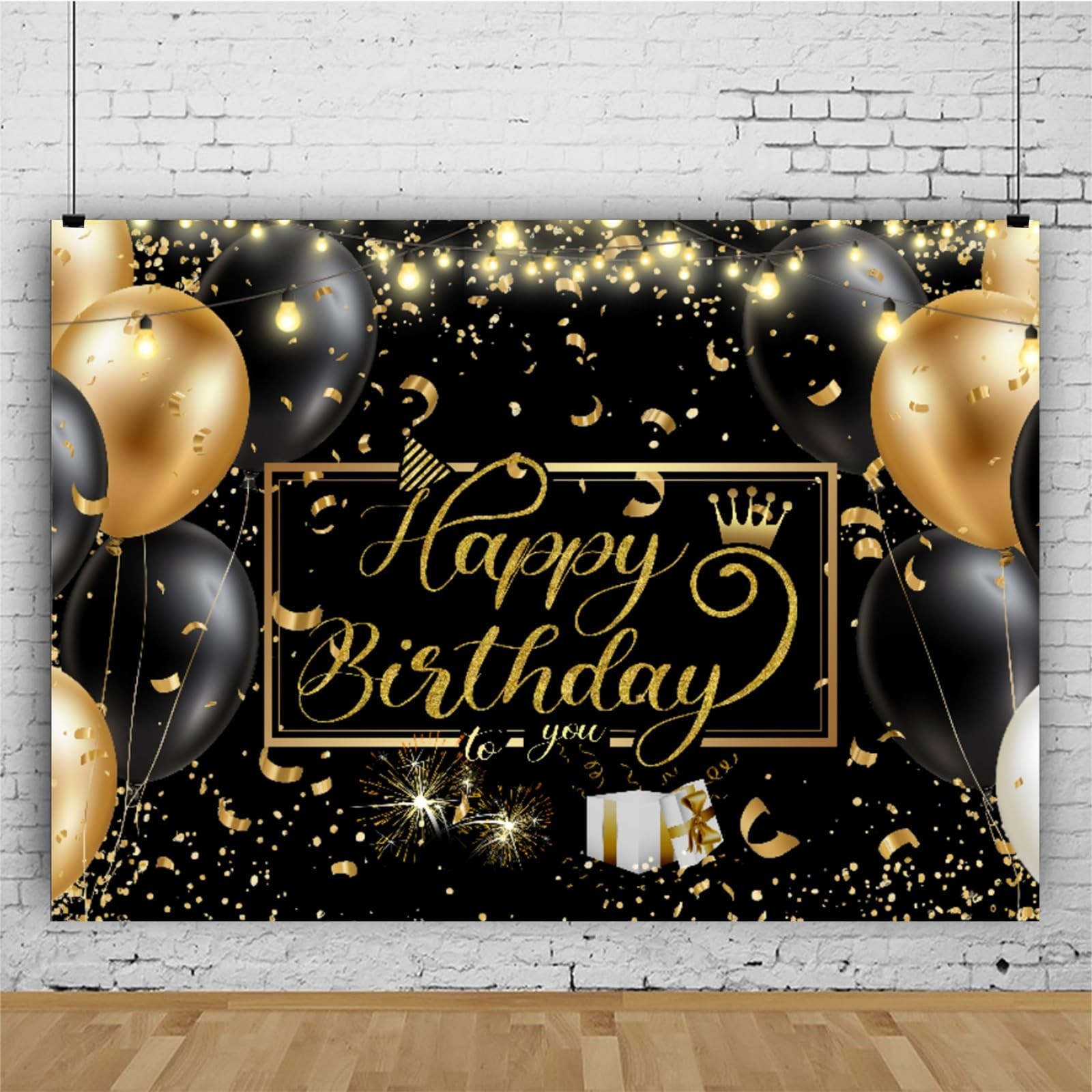 Black and Gold Birthday Backdrop Happy Birthday Backdrop Golden Sparkle Shini...