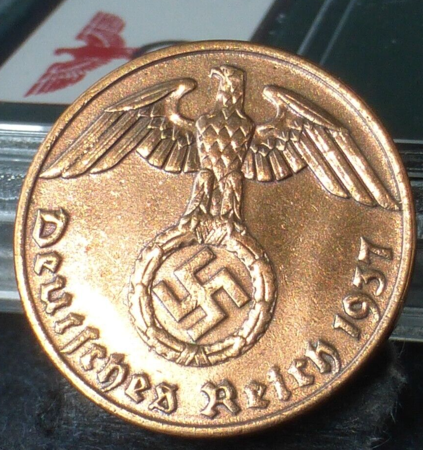 Nazi Bronze Coin - 1 Reichspfennig Third Reich Eagle Swastika Labeled WW2 Relic