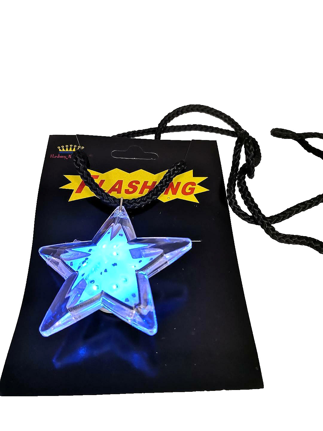 Flashing Blue LED Light Clear Star Necklace Light-Up Blinking Pendant Safe US