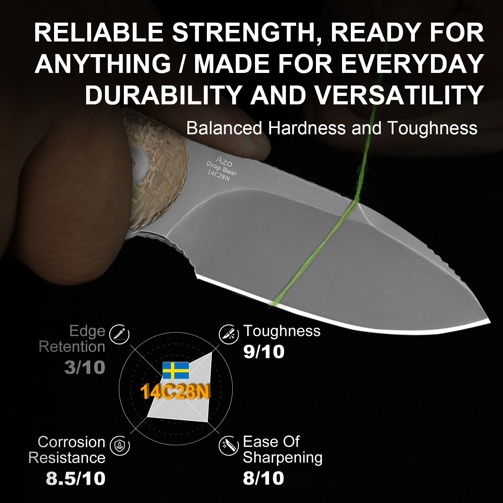 Kizer Drop Bear Clip Point Fixed Knife 14C28N Blade Micarta Handle+Sheath