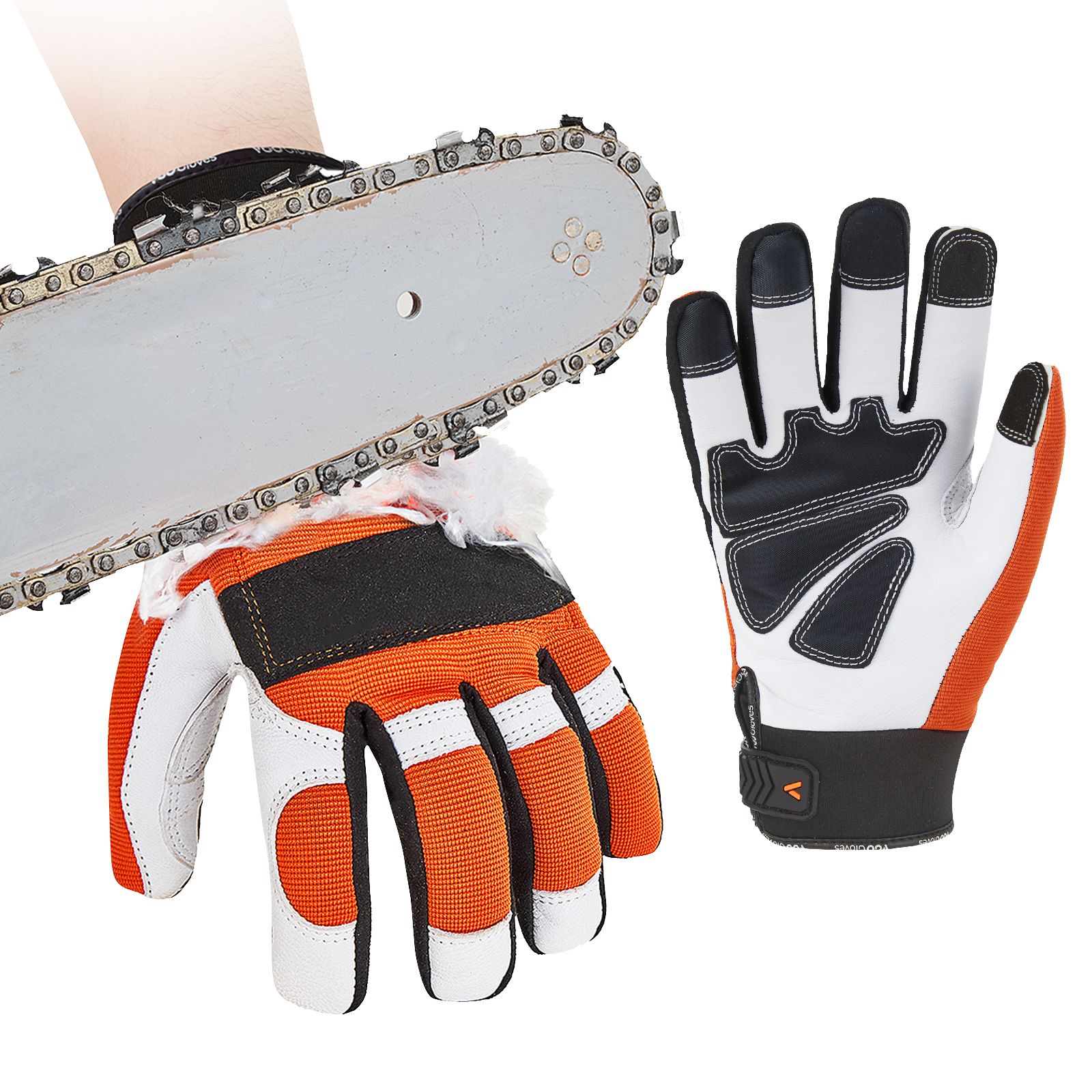 Vgo 1Pair Chainsaw Work Gloves Saw Protection on Left Hand Back (Orange, GA8912)