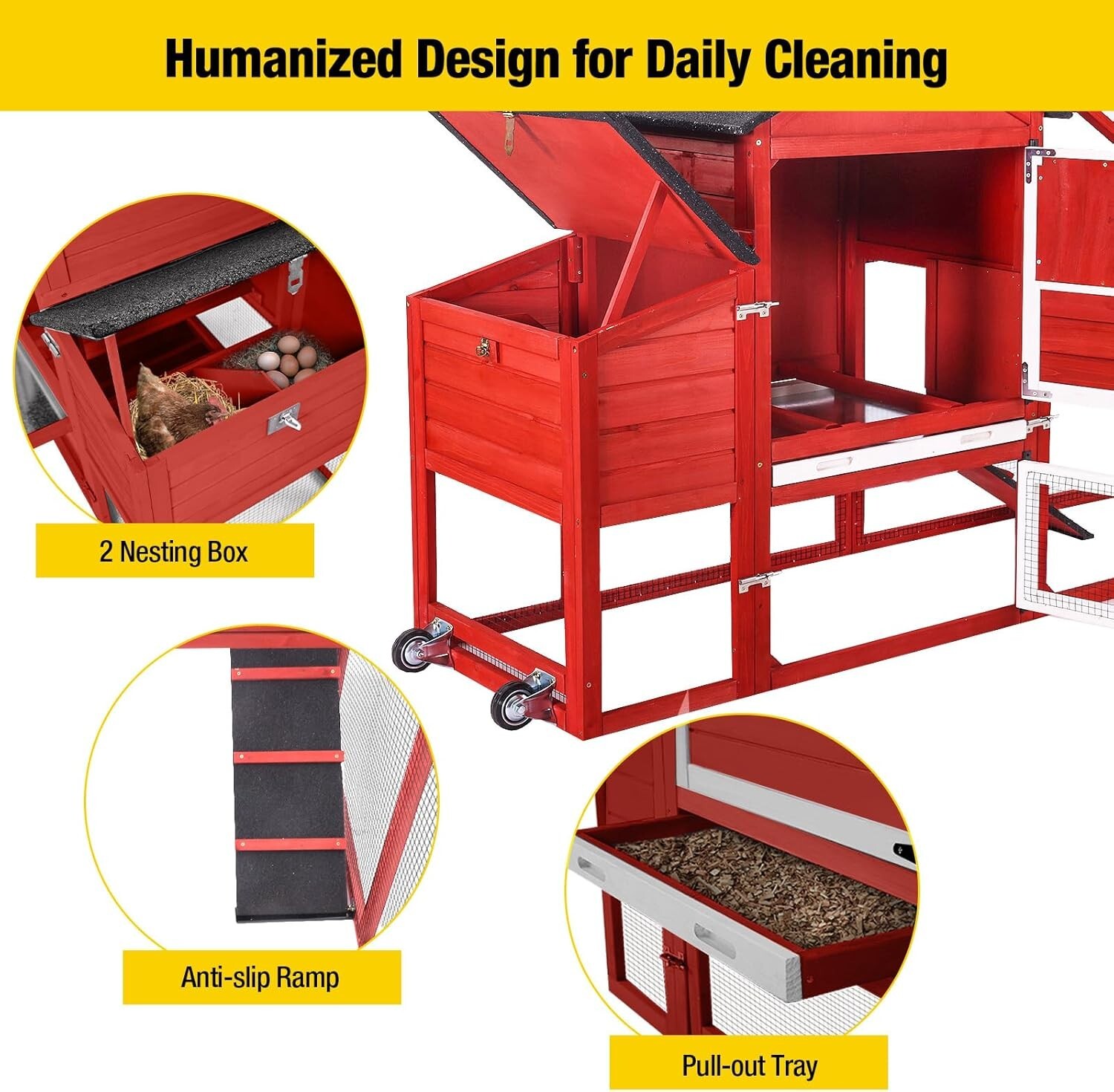 Aivituvin Chicken Coop Expandable Mobile Chicken House for Outdoor with Wheels