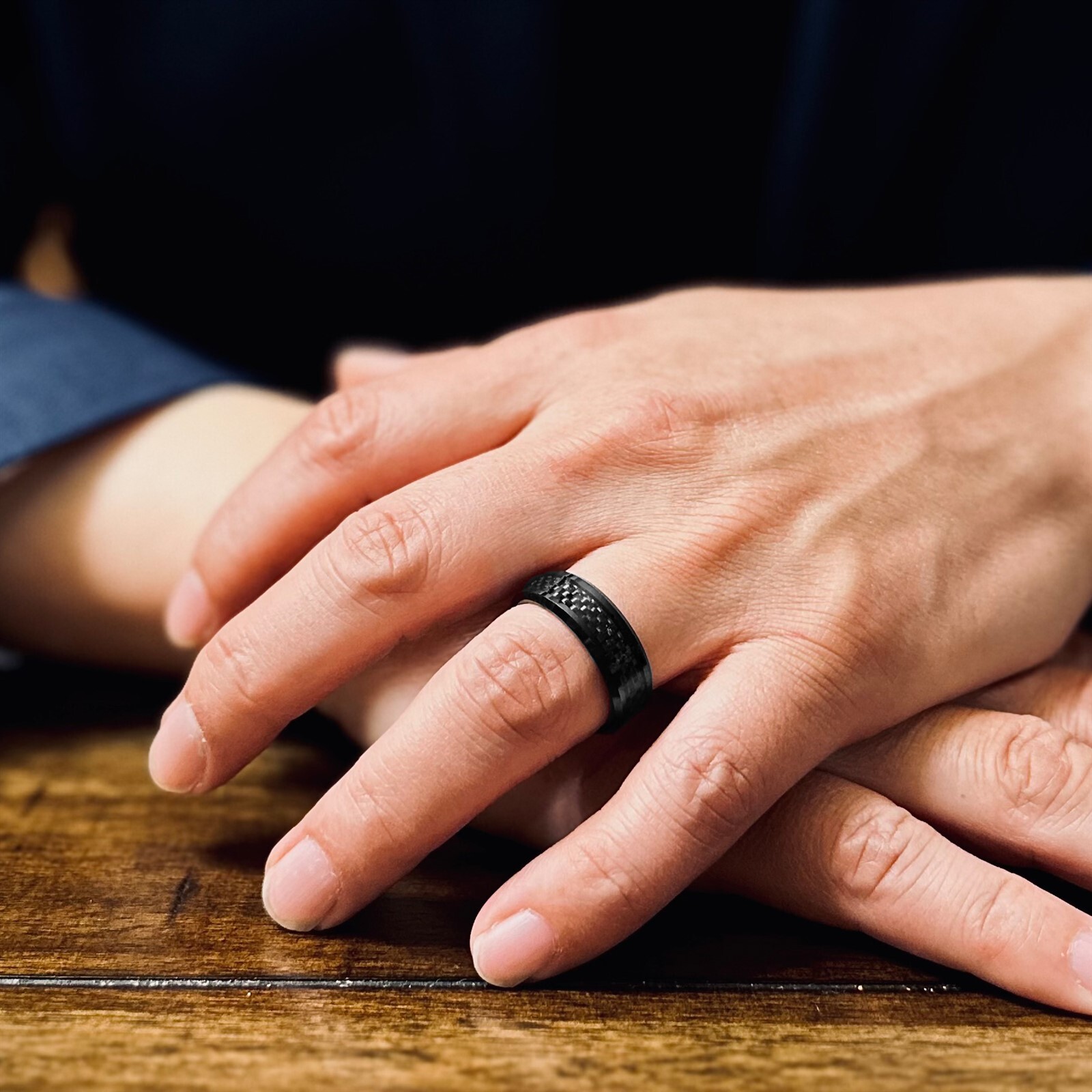 8mm Tungsten Carbide Ring Black Carbon Fiber Inlay Wedding Band Mens Jewelry