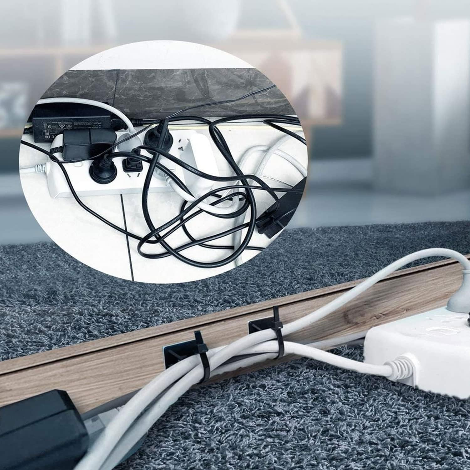 50 Sets Cable Zip Tie Mounts Kit With Self Adhesive 3/4" Wire Holder Squares Bla