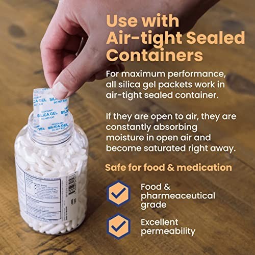2g Silica Gel Desiccant Packs - 1000 Food Safe Moisture Absorbers, Rechargeable,
