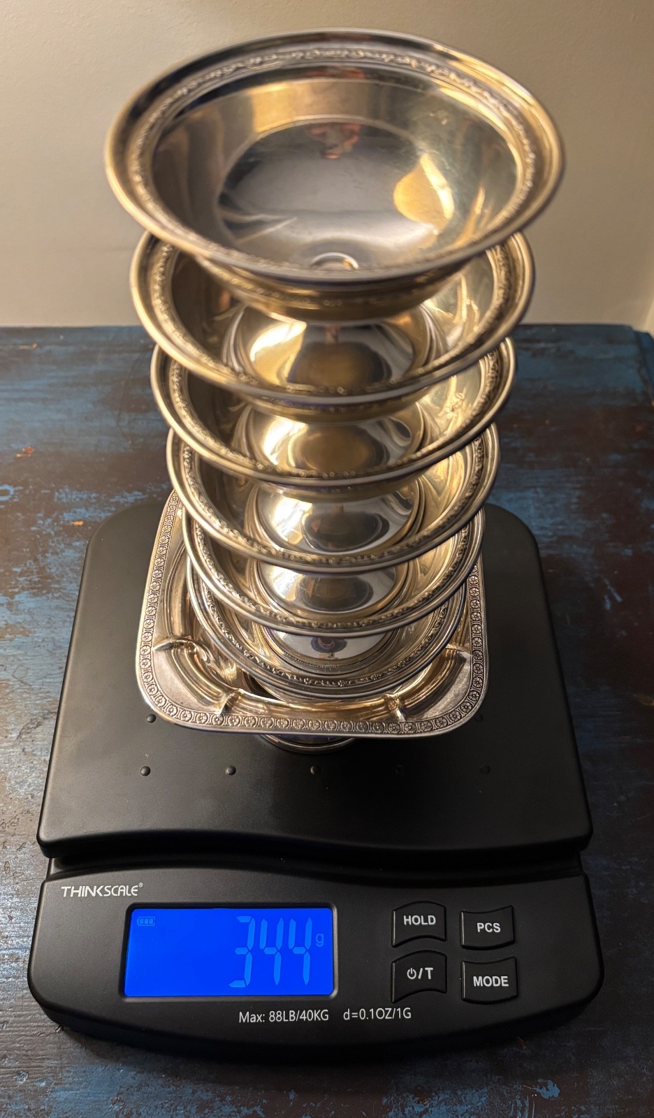 International Sterling Silver 6 Dessert Cups P 106 & 822 Sterling Nut Dish 344g