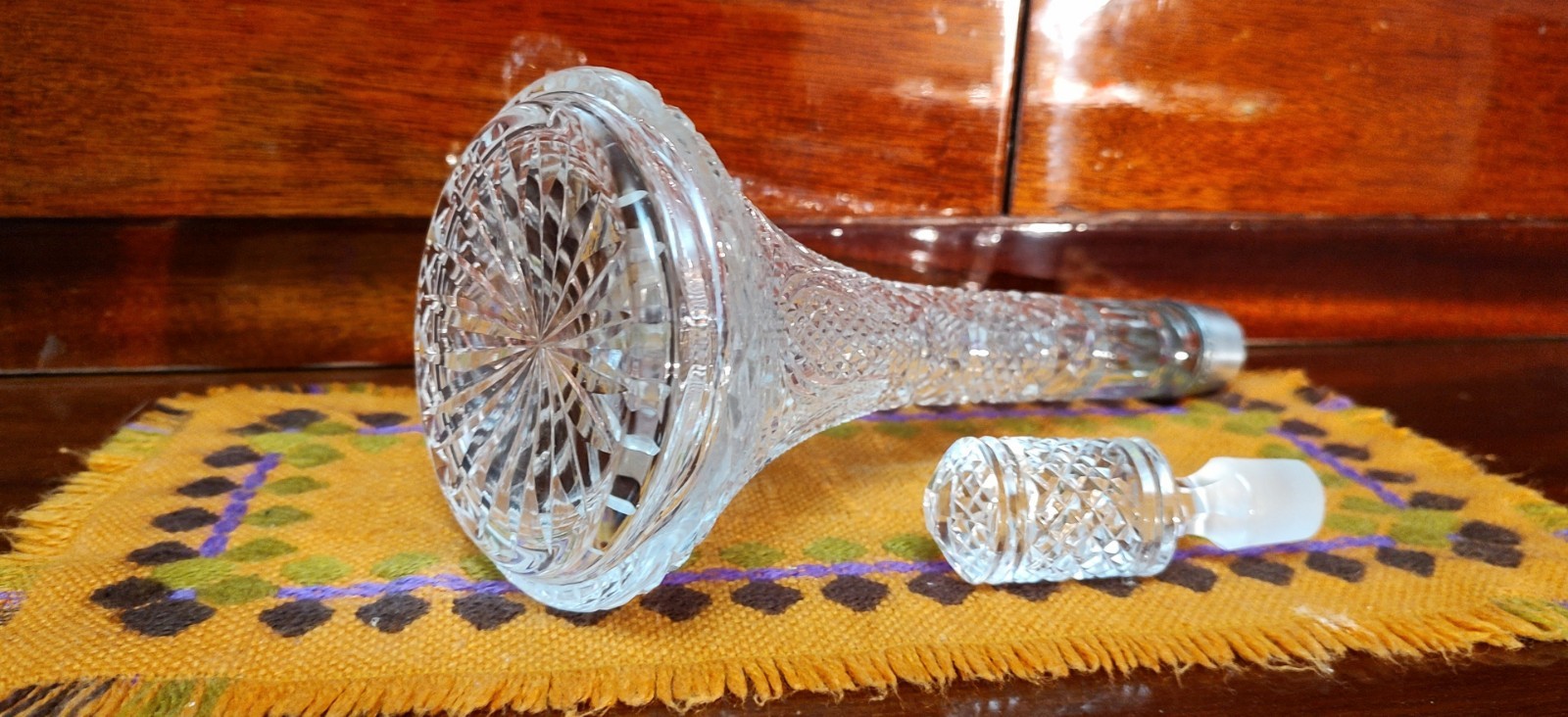 Vintage crystal decanter with sterling silver finial 875°,USSR,height 33 cm