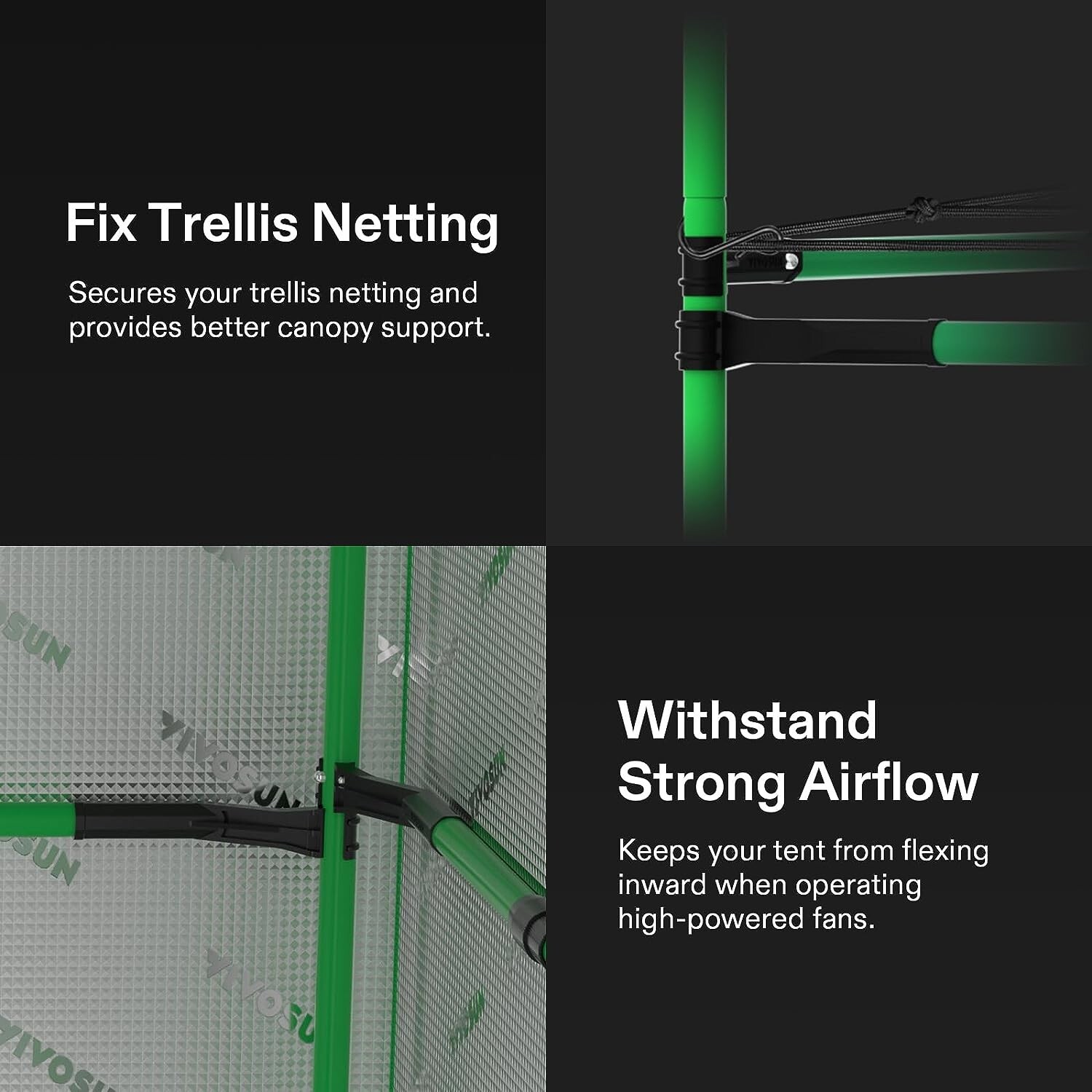 Grow Tent Mounting Bars,Support Pole High CFM Kit, 2'x2'/3'x3'/4'x2'/4'x4' Tent