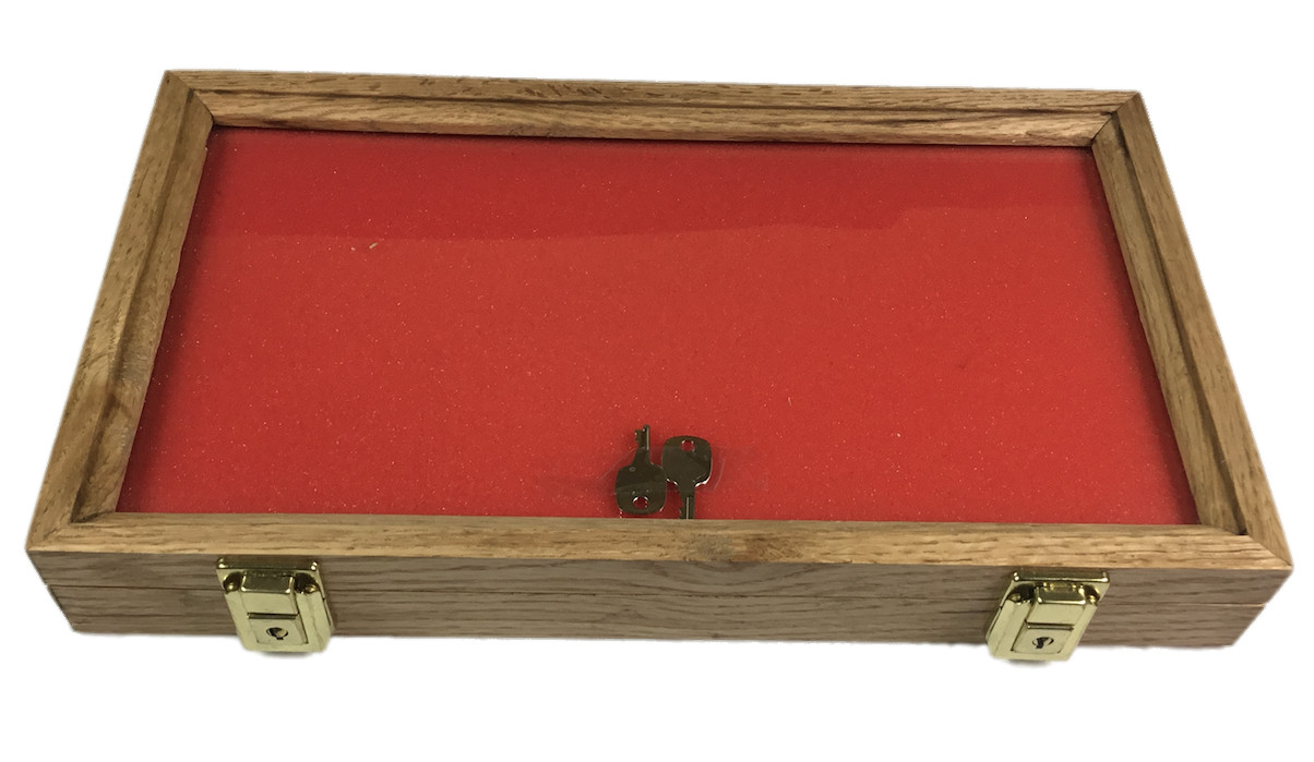 Oak Wood Display Case  16 X 9 x 2” for Arrowheads Knives Coins & More