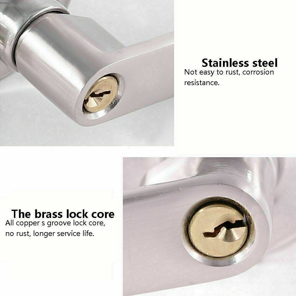 Entry Door Lever Lock Set Privacy Keyed Knob Lockset Handle+3 Keys Satin Nicke ~