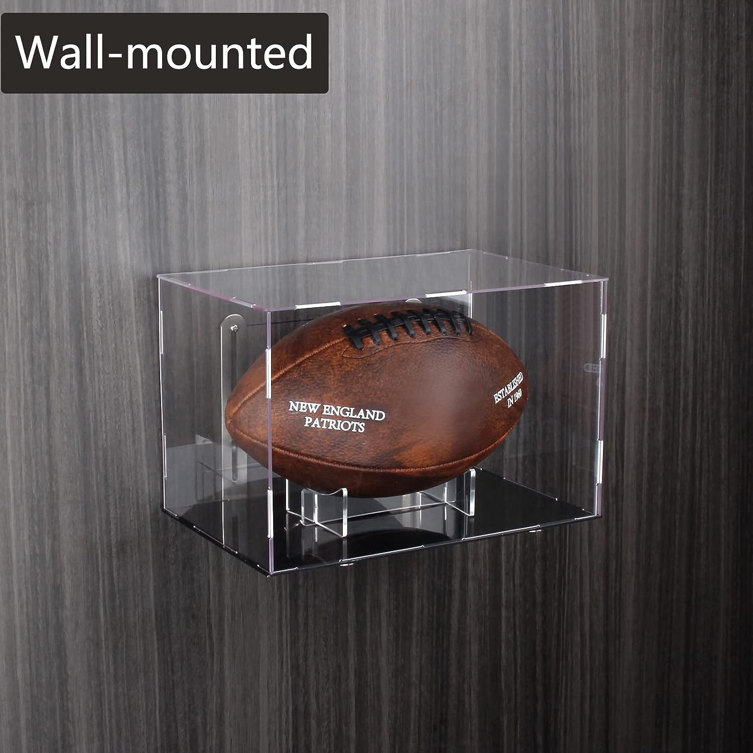 Clear Football Display Box Case with Steel Brackets Hanger Removable Inner Stand